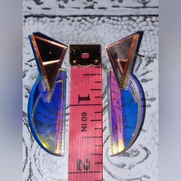 Brand New Geometric Iridescent Statement Earrings Cool, Fun Half ⭕️ &🔺🔻Shapes - Picture 5 of 8
